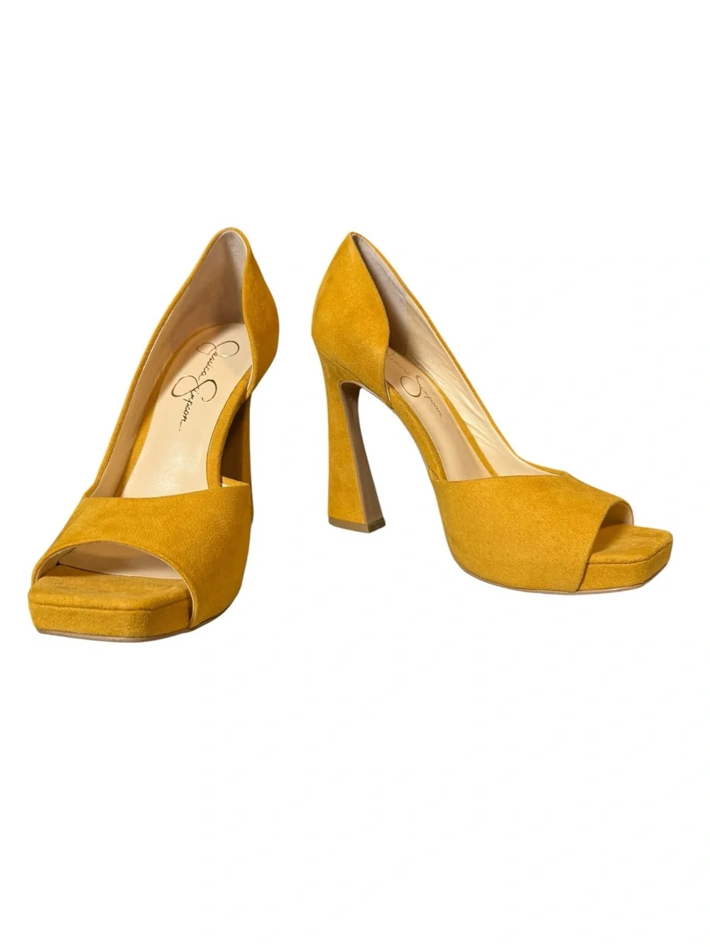 Jessica Simpson Mustard Yellow Peep Toe Platform Heels Size 7